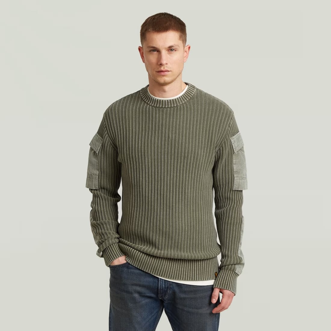 543-1129 (1) G-Star Raw Woven Mix Sweater Shadow Oliv - Image 1