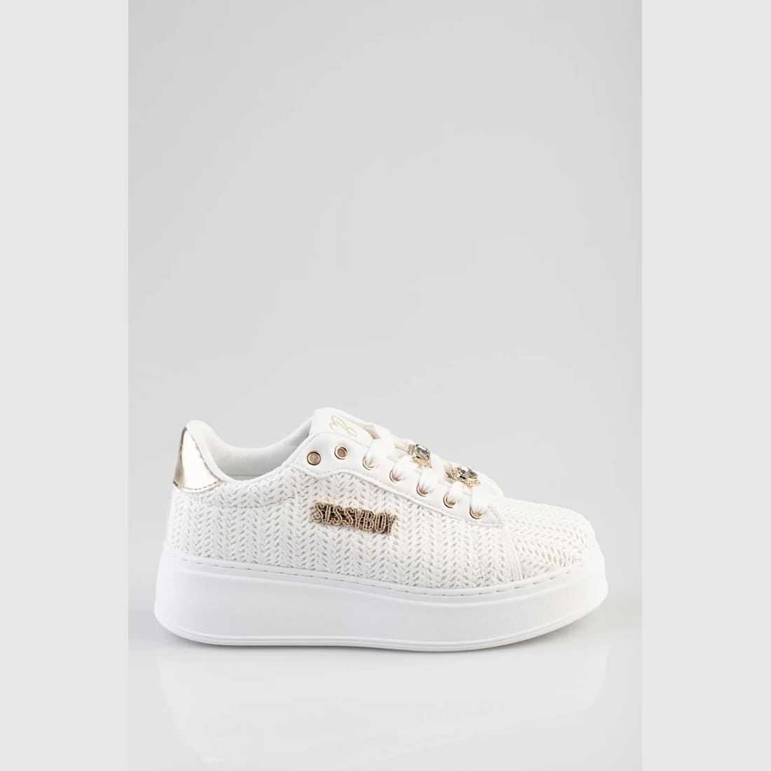 532-261 Sissy Boy Woven Platform Sneaker Wht - Image 1